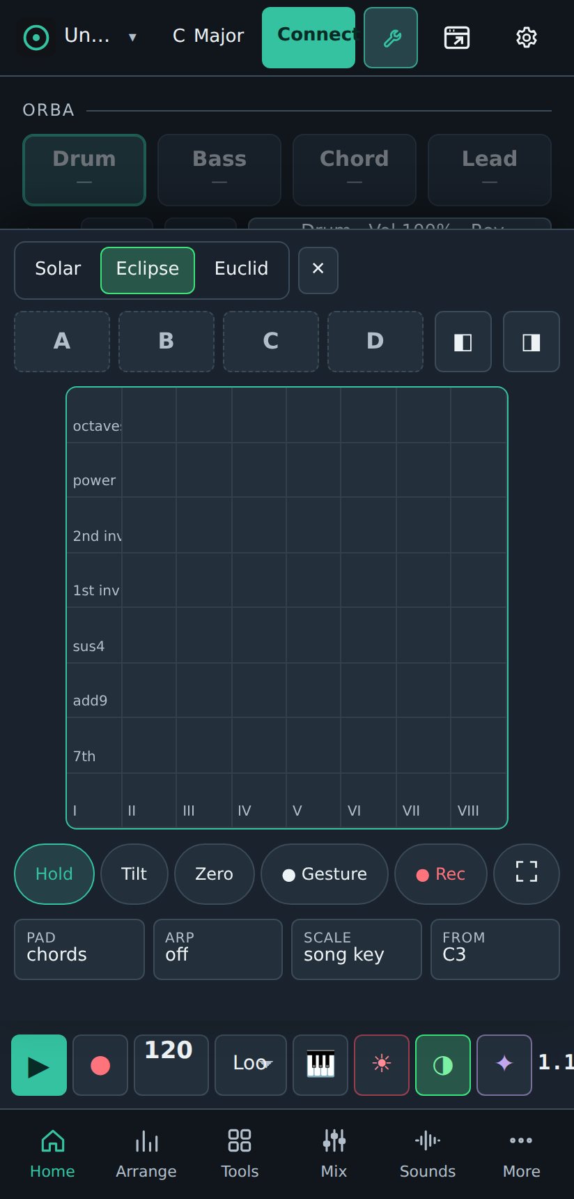 grid of chords in the key