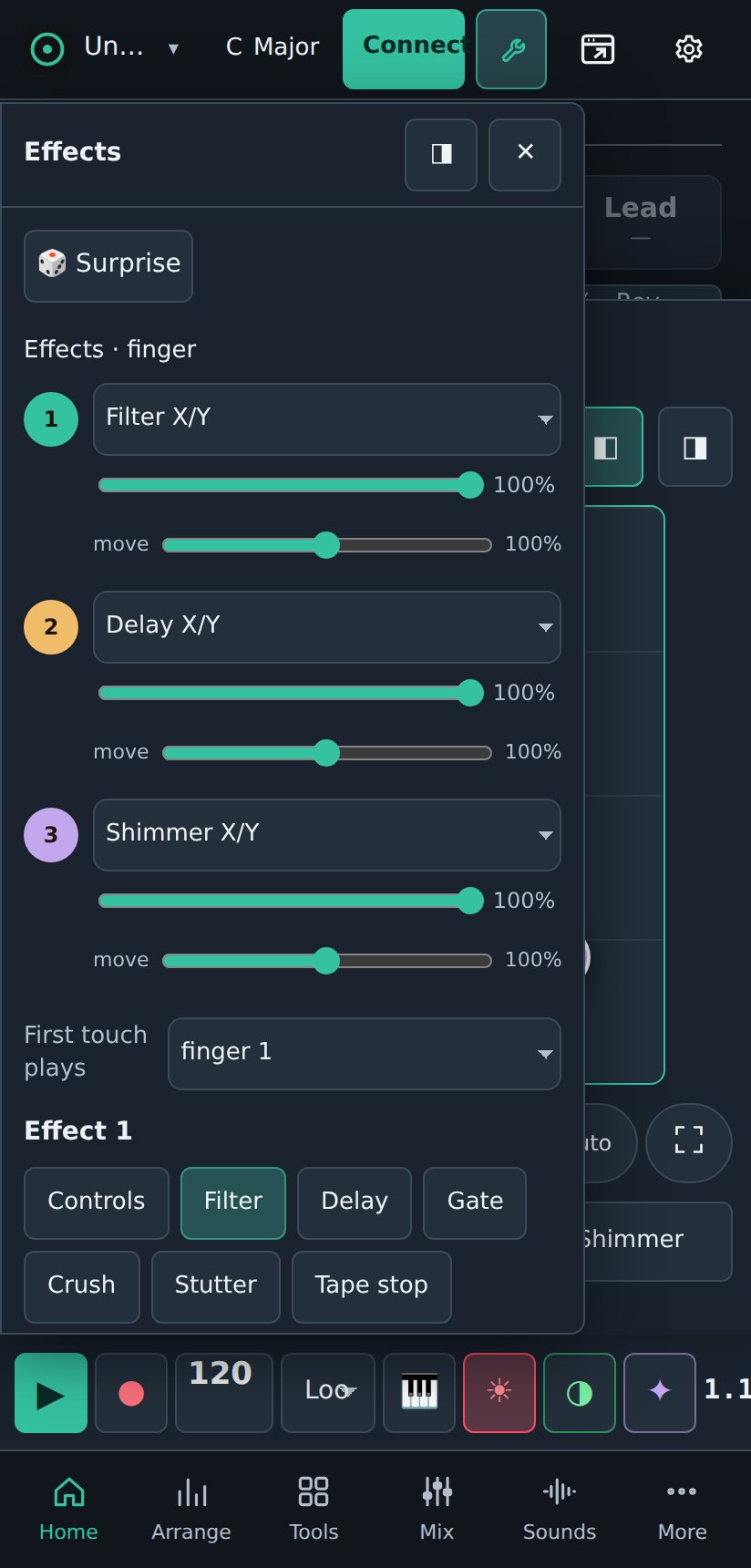 effects per finger, strength and move