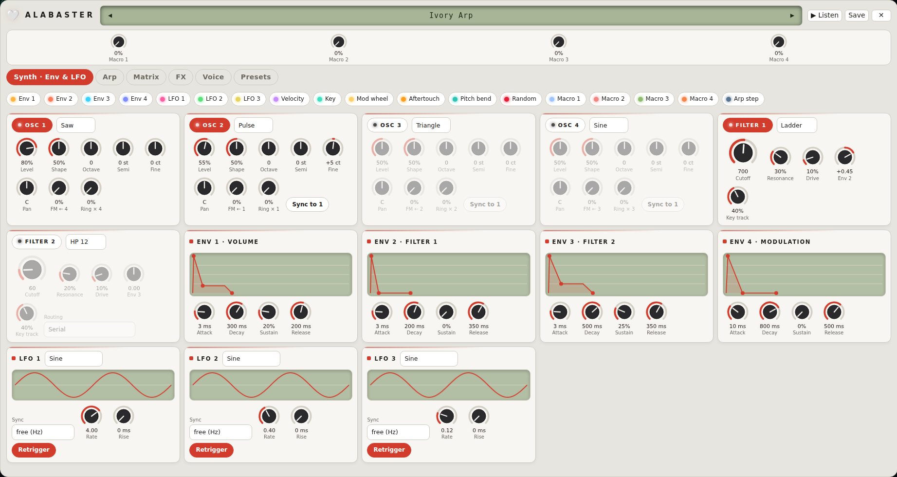 🤍 Alabaster on a computer: Synth · Env & LFO