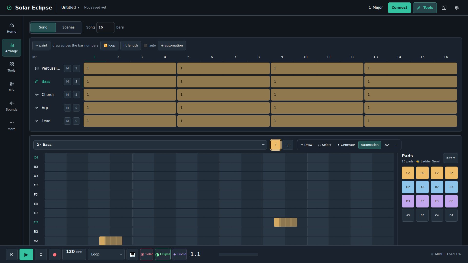 arranger and pattern editor