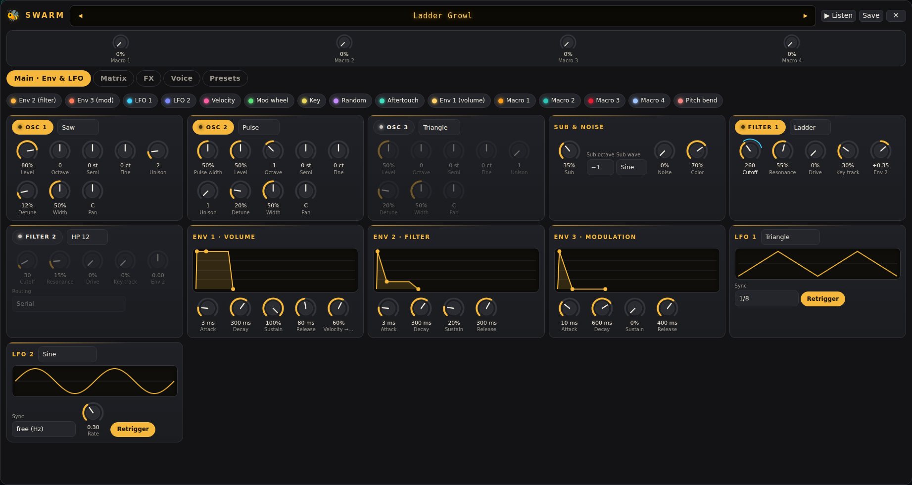 🐝 Swarm on a computer: Main · Env & LFO